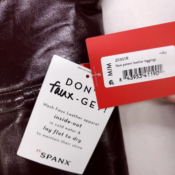 Spanx Fully Lined Shaping Legging Faux Patent Leather Shiny Ruby Womens Medium - Picture 10 of 16